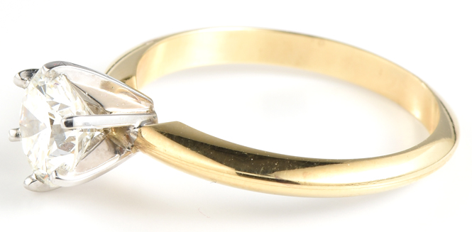 14K Yellow Gold Diamond Engagement Ring with a 1.02 Carat Round Cut Diamond, VS2 Clarity, I Color,  GIA #  2171484006, 1.7 dwt, Ring Size 5.75