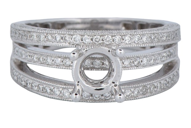 14K White Gold Semi Mount with .70 Carat Total Weight, 3.9 dwt, Ring Size 6.5