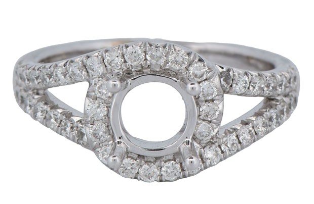 14K White Gold Semi Mount with .40 Carat Total Weight, 3.3 dwt, Ring Size 6.5