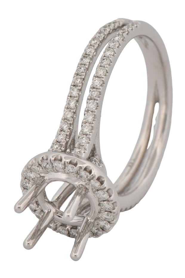 14K White Gold Diamond Semi Mount with .64 Carat Total Weight, 3.2 dwt, Ring Size 6.5
