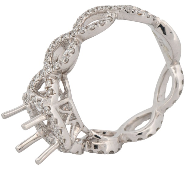 14K White Gold Diamond Semi Mount with .80 Carat Total Weight, 2.8 dwt, Ring Size 6.5
