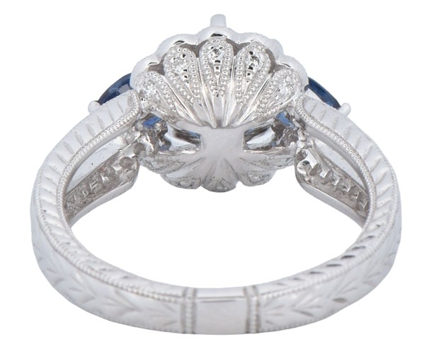 14K White Gold Diamond and Sapphire Semi Mount with .42 Carat Total Weight in Diamonds and .38 Carart Total Weight in Sapphires, 3.3 dwt, Ring Size 6