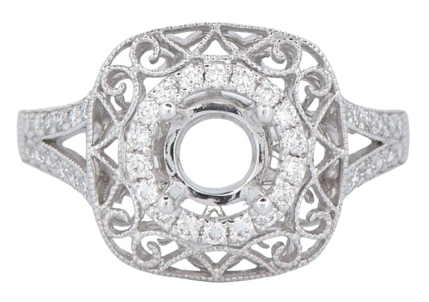 14K White Gold Diamond Semi Mount with .42 Carat Total Weight.