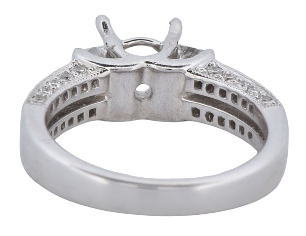 18K White Gold Semi Mount with .76 Carat Total Weight in Diamonds, 4.4 dwt, Ring Size 6.25