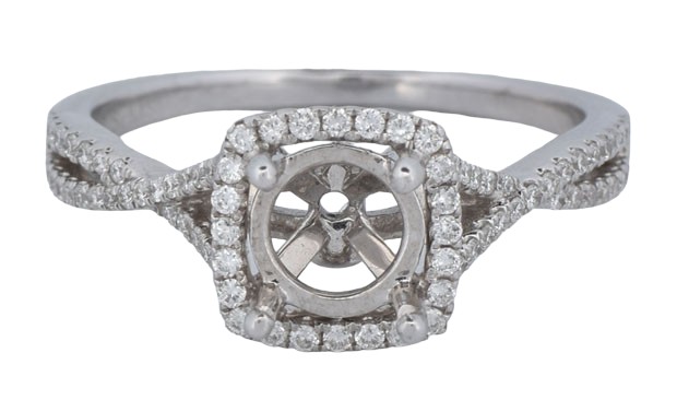 14K White Gold Diamond Semi Mount with .30 Carat Total Weight, SI1 Quality, G-H Color.