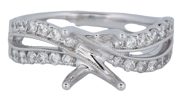 18K White Gold Diamond Semi Mount with .53 Carat Total Weight, VS2-SI1 Quality, G Color, 3.5 dwt, Ring Size 6.5