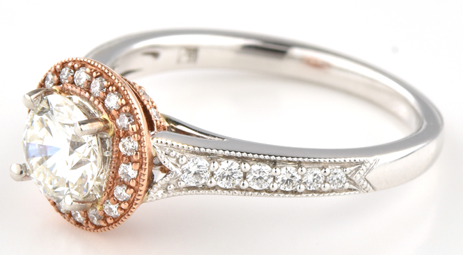 14K White Gold Diamond Engagement Ring with a .76 Carat Round Center Diamond, VS1 Clarity, H Color and .29 Carat Total Weight in Side Diamonds, SI1 Clarity, G-H Color, 2.7 dwt, Ring Size 6.5