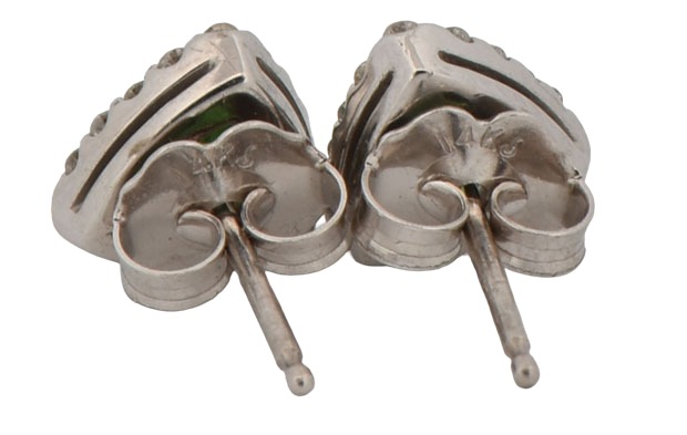 14K White Gold Earrings with .63 Carat Total Weight in Trillion Tsavorites and .12 Carat Total Weight in Brilliant Cut Round Diamonds, SI Clariy, G-H Color