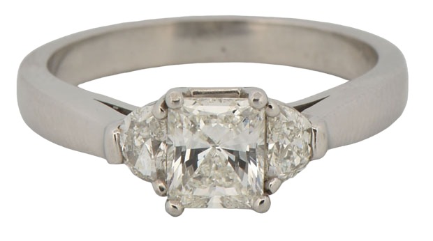 14K White Gold Estate Diamond Ring with an Approximate .50 Carat Princess Cut Center Diamond and .65 Carat Total Weight in Round Cut Diamonds, SI1 Clarity, H-I Color. Finger Size 7, 2.8 dwt.