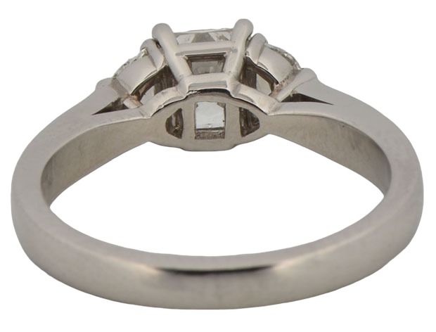 14K White Gold Estate Diamond Ring with an Approximate .50 Carat Princess Cut Center Diamond and .65 Carat Total Weight in Round Cut Diamonds, SI1 Clarity, H-I Color. Finger Size 7, 2.8 dwt.