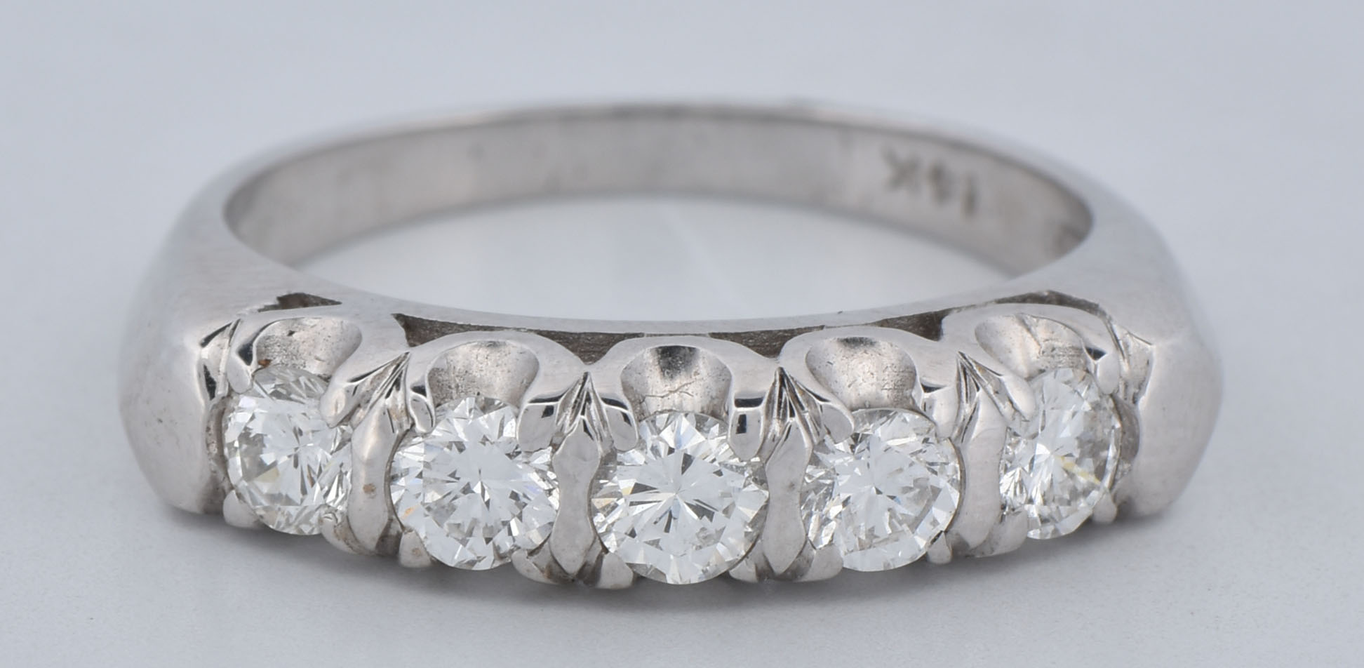 14K White Gold Diamond Band with Approximately .65 Carat Total Weight, SI1 Clarity, H-I Color
