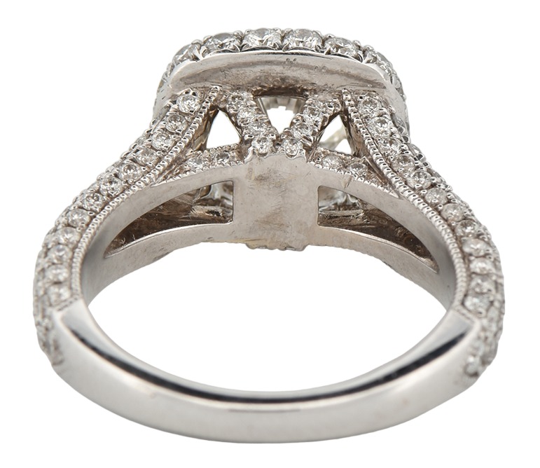 14K White Gold Diamond Ring with a 1.01 Carat Round Brilliant, SI2 Clarity, I Color, GIA #6203458855 and Approximately 1.50 Carat Total Weight in Brilliant Cut Round Diamonds, SI Clarity, G Color