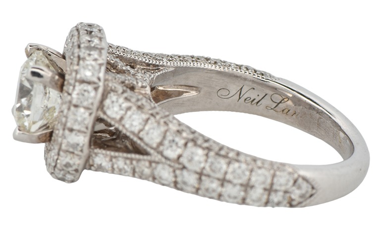 14K White Gold Diamond Ring with a 1.01 Carat Round Brilliant, SI2 Clarity, I Color, GIA #6203458855 and Approximately 1.50 Carat Total Weight in Brilliant Cut Round Diamonds, SI Clarity, G Color