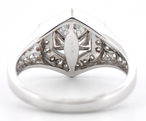 14K White Gold Diamond Engagement Ring with a 1.00 Carat Brilliant Cut Round Diamond, I1 Clarity, H Color, GIA # 2175731607 with Approximately .50 Carat Total Weight, SI Clarity, H Color.