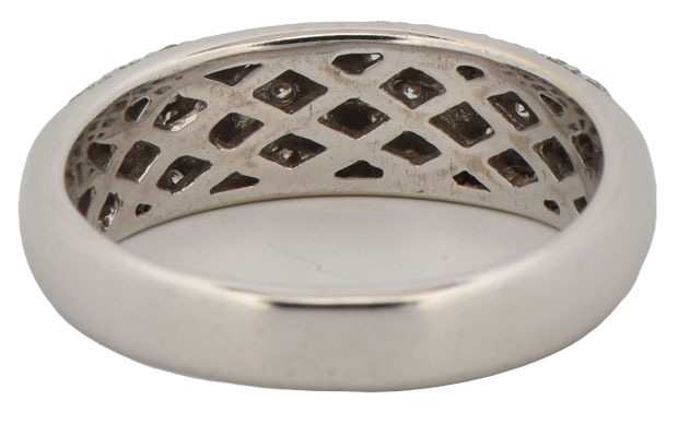 14K White Gold Diamond Ring with Approximately 1.00 Carat Total Weight in Brilliant Cut Round Pave Set Diamonds, SI Clarity, G-H Color, 2.5 dwt, Size 6.5