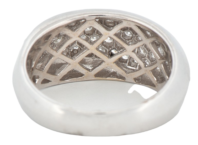 14K White Gold Estate Pave Diamond Band with Approximately 1.00 Carat Total Weight in Round Cut Diamonds, I1 Clarity, I Color. Finger Size 8, 4.8 dwt.