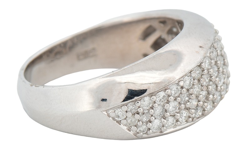 14K White Gold Estate Pave Diamond Band with Approximately 1.00 Carat Total Weight in Round Cut Diamonds, I1 Clarity, I Color. Finger Size 8, 4.8 dwt.