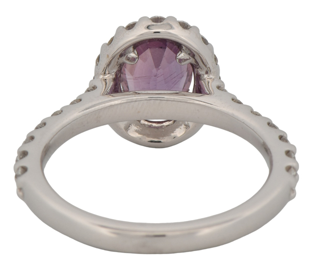 14K White Gold Ring with a 1.01 Carat Marquise Natural Fancy Sapphire, Purplish Red, No Heat and .50 Carat Total Weight in Brilliant Cut Round Side Diamonds, SI Clarity, G-H Color