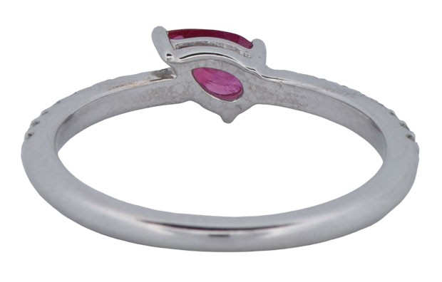 14K White Gold Ruby and .17 Total Carat Weight Diamond Ring, 6.75 Size, SI1, H-I.