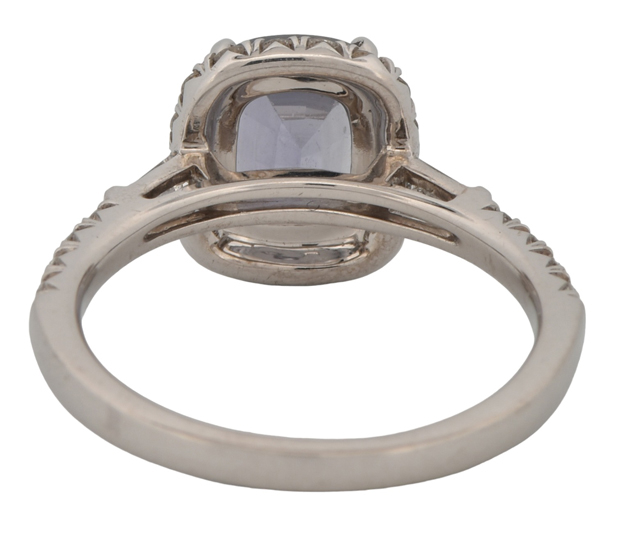 14K White Gold Diamond Ring with a 2.10 Carat Natural Unheated Purple Sapphire, Light Violet Color, SGL #210121o-sc and .61 Carat Total Weight in Round and Baguette Diamonds, SI Clarity, G-H Color