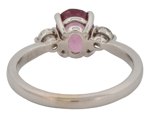 14K White Gold Ring with a 1.67 Carat Pink Spinel and .27 Carat Total Weight in Round Side Diamonds, SI2 Clarity, G-H Color