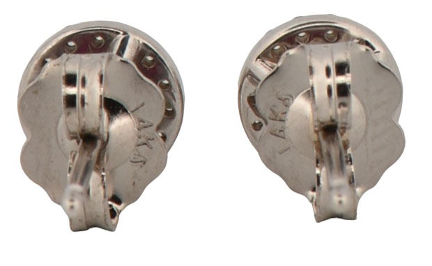 14K White Gold Earrings with .63 Carat Total Weight in Round Rubies and .10 Carat Total Weight in Side Diamonds, SI Clarity, H Color
