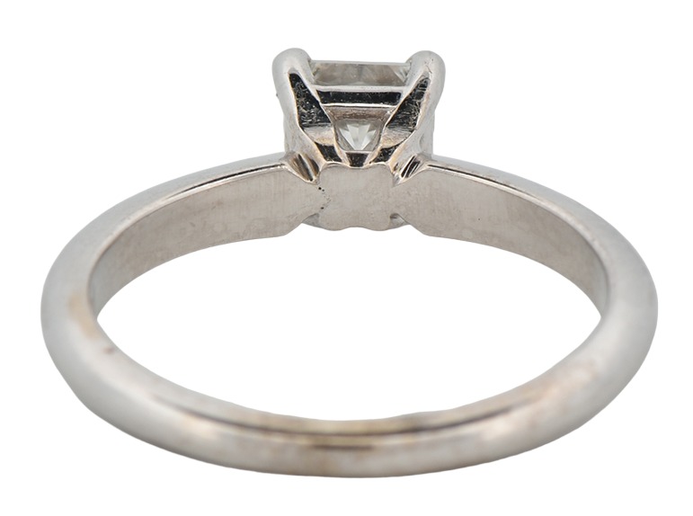 14K White Gold Estate Diamond Solitaire Engagement Ring with a .85 Carat Princess Cut Diamond, VS Clarity, G-H Color.