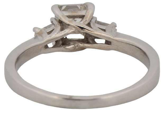 14K White Gold Diamond Ring with an Approximate .90 Carat Princess Cut Diamond, SI Clarity, I Color and Side Baguette Diamonds