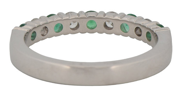 14K White Gold Diamond and Emerald Band with .27 Carat Total Weight in Round Cut Diamonds, SI1 Clarity, G-H Color and  .43 Carat Total Weight in Emeralds. Finger Size 6.5.