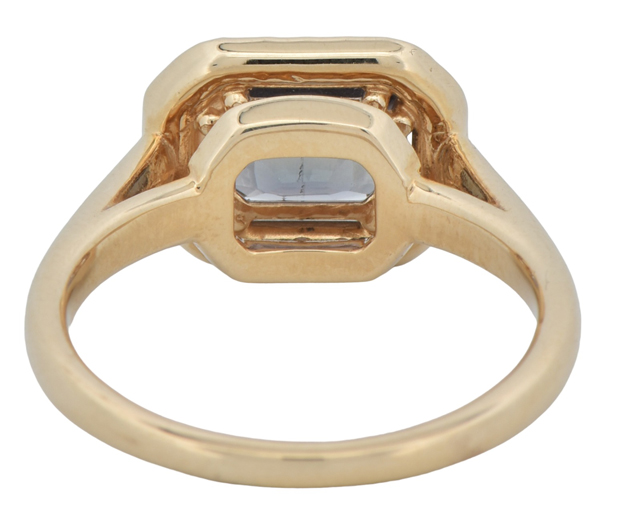 14K Yellow Gold Ring with a 2.19 Carat Cushion Cut Natrual Sapphire, Green-Blue changing to Pinkish Purple, No Heat GIA #2215707019