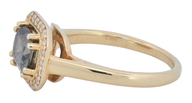 14K Yellow Gold Ring with a 2.19 Carat Cushion Cut Natrual Sapphire, Green-Blue changing to Pinkish Purple, No Heat GIA #2215707019
