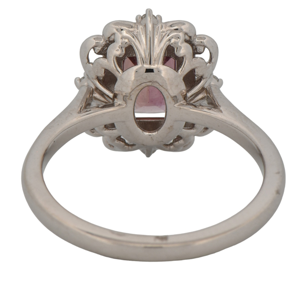 14K White Gold Ring with a 2.00 Carat Cushion Cut Sapphire, Brownish Purplish Pink Color, GIA #5212367716