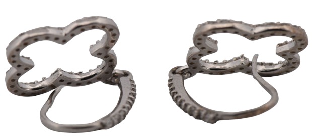14K White Gold Diamond Quatrefoil Dangle Earrings with .64 Carat Total Weight in Round Cut Diamonds, SI Clarity, H-I Color.
