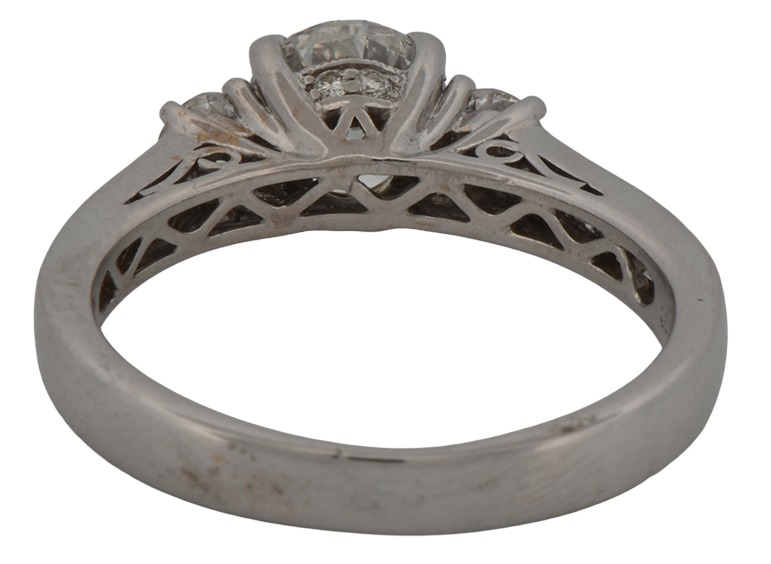 18K White Gold Diamond Engagement Ring with a 1.13 Carat Round Diamond, SI1 Clarity, G Color, GIA #12128014 and Approximately .62 Carat Total Weight in Accent Diamonds