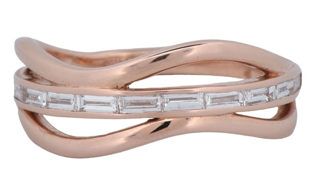 14K Rose Gold Freeform Ring with .33 Carat Total Weight in Baguettes
