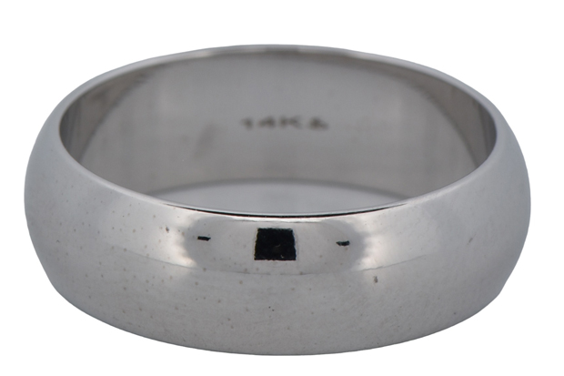 14K White Gold Band, 6mm, Size 7.5