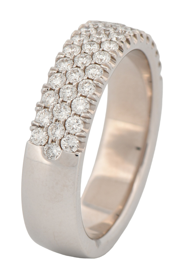14K White Gold Triple Row Diamond Band with .77 Carat Total Weight in Round Cut Diamonds, SI1 Clarity, G-H Color. Finger Size 6.5.