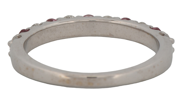14K White Gold Band with .50 Carat Total Weight in Diamonds, SI Clarity, H Color and .45 Carat Total Weight in Pink Tourmaline
