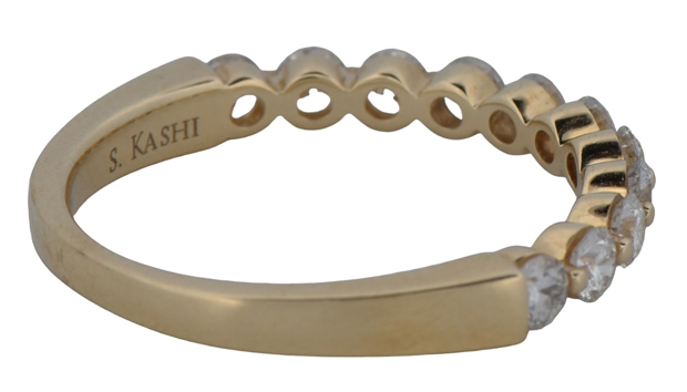 14K Yellow Gold Diamond Band with .71 Carat Total Weight in Round Diamonds, SI Clarity, G-H Color