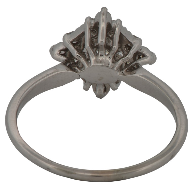 18K White Gold Estate Diamond Ring with an Approximate .40 Carat Round Brilliant Center and Approximately .25 Carat Total Weight in Round Side Diamonds, SI1 Clarity, H-I Color. Finger Size 7.75.
