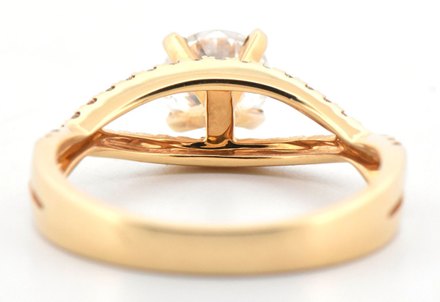 18K Yellow Gold Ring with .75 Carat Round Brilliant Diamond, VS1 Clarity, H Color. GIA # 6223598801 and .28 Carat Total Weight in Round Diamonds