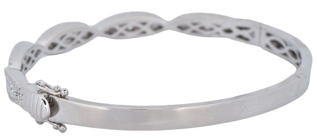 14K White Gold Crossover Bangle Bracelet with 1.49 Carat Total Weight in Diamonds, SI1 Clarity, G-H Color