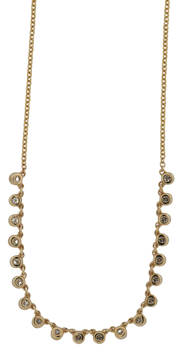 14K Yellow Gold Necklace with .50 Carat Total Weight in Diamonds, SI1 Clarity, G-H Color. Adjustable 16-18 Inch Length
