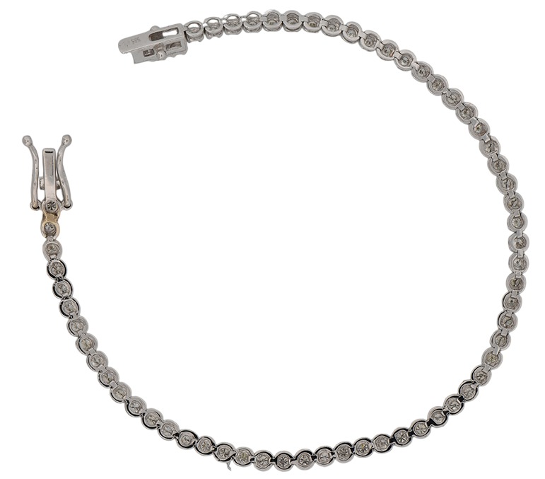 14K White Gold 7 Inch Diamond Tennis Bracelet with 1.55 Carat Total Weight in Round Cut Diamonds, SI2 Clarity, I Color.