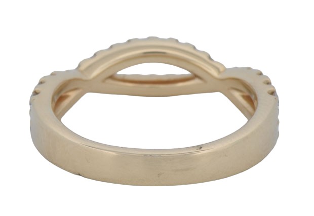 14K Yellow Gold Diamond Twisted Diamond Band with .51 Carat Total Weight in Round Cut Diamonds, SI1 Clarity, G-H Color. Finger Size 6.5.
