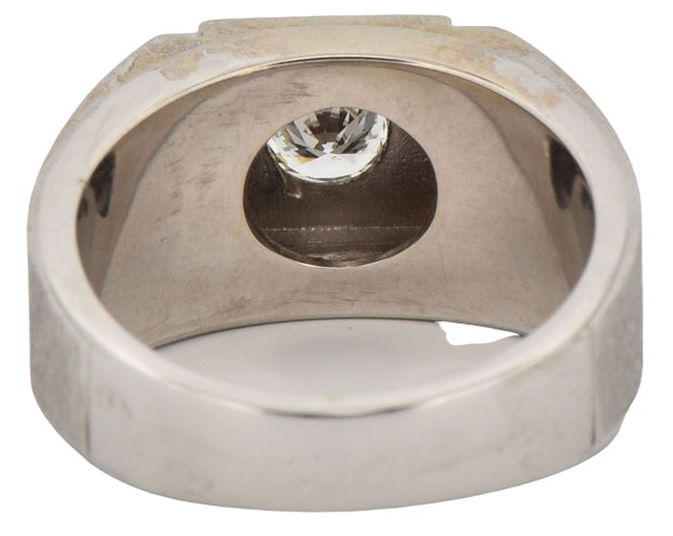 14K White Gold Estate Man's Diamond Ring with an Approximate .50 Carat Round Cut Diamond, SI1 Clarity, I-J Color. Finger Size 7.25