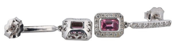 14K White Gold Earrings with .63 Carat Total Weight in Pink Spinel and .40 Carat Total Weight in Round Brilliant Diamonds, SI Clarity, G-H Color