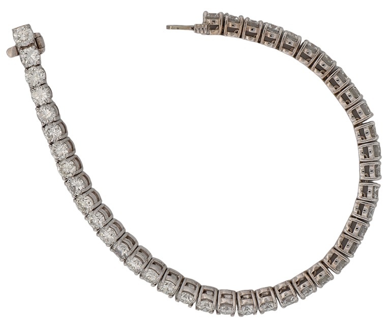 14K White Gold Diamond Tennis Bracelet with 10.77 Carat Total Weight in Round Brilliant Diamonds, SI1-2 Clarity, H-I Color