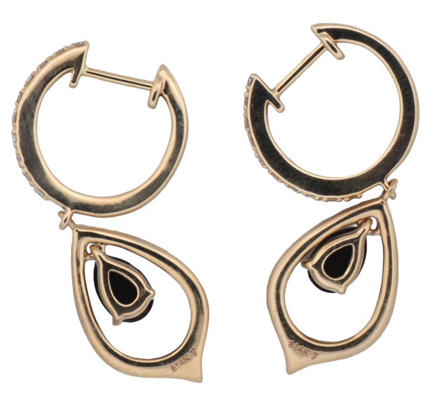 14K Yellow Gold Diamond and Black Onyx Earrings