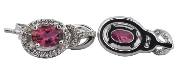 14K White Gold Diamond and Pink Tourmaline Earrings